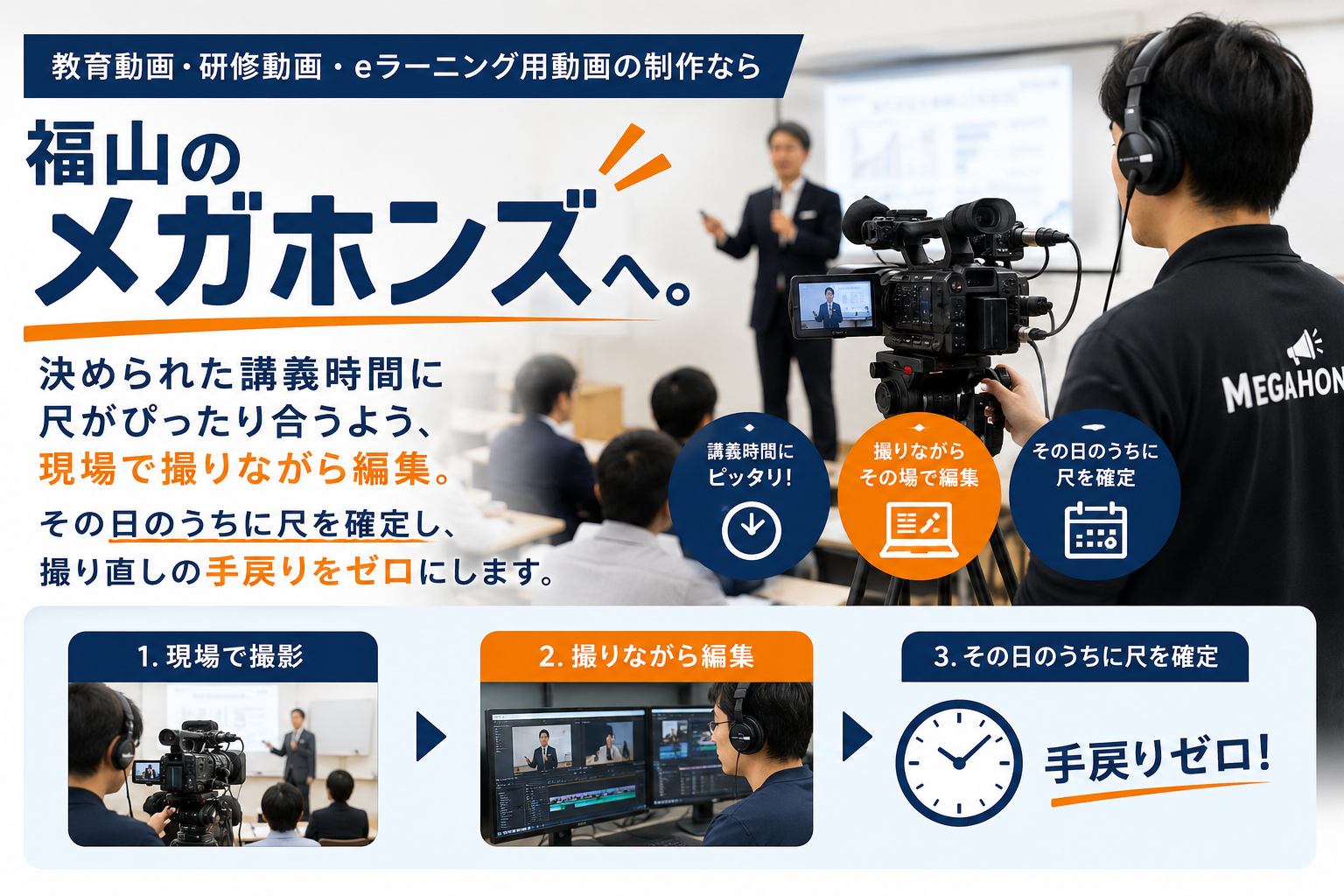 メガホンズの教育動画・研修動画・eラーニング用動画制作のイメージ画像